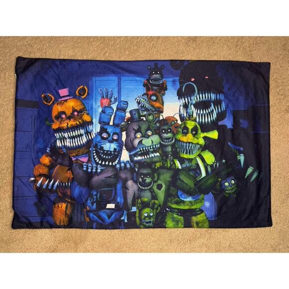 FNAF Five Nights at Freddy’s Pillow Case 27" X 18"- Navy Blue Zipper Closure - Picture 1 of 5